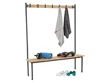 Changing Room Bench, Heavy Duty Powder Coated Steel Frame with Wooden Slats, 1500mm Wide Cloakroom Benches with Clothing Hooks for Schools, Gyms, Leisure Centres (Grey, Single Sided)