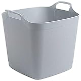 SAVING HUB Square Flexi Tub Large Bucket Laundry Clothes Storage Basket 15/25/40 Litre Garden Lightweight Tubs Heavy Duty Flexi Container With Handles Plastic Buckets (40 Litre, Cool Grey)