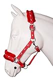 Equipride Horse Print with Faux Mink Nylon Headcollars with Matching Lead Rope RED (Mini Shetland)