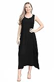 janisramone® Womens Parachute Italian Lagenlook Midi Dress, Sleeveless Round Neck Stretchy Tulip Dress, Plain Long Summer Dresses for Women UK, Casual & Holiday Ladies Midi Dresses Black