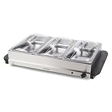 Progress EK3665P Electric Buffet Server - 3 Pan Hot Plate, Food Warmer Tray, 3 x 2.5L Removable Sections, Adjustable Temperature, 300W Portable Chafing Dish, Bain Marie, Catering Buffet Serving Tray