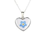 Handmade Silver plated Mini Heart shaped Forget Me Not Flower Pendant necklace. (Silver Small Heart Forget Me Not Pendant)
