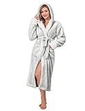 Nadeer Dressing Gown for Women with Hood, Ladies Dressing Gown Soft Plush Bath Robe for Women Housecoat Loungewear Bathrobe (Grey,M)