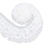 BENECREAT 2.73 Yards 3-Layer Ruffle Lace Pleated Trim, 5-1/8 inch(130mm) wide White Chiffon Flower Trim Gathered Ribbon for Wedding Applique Clothing Sewing Craft DIY Decor