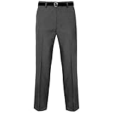 MyShoeStore Mens Formal Trousers Casual Business Office Work Home Belt Loops Smart Dress Pants Straight Leg Flat Front Everpress Pockets Waist (Charcoal Grey, 32/31)
