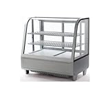 Gastroline 100 Litre Refrigerated Countertop Display – Curved Glass Chiller with Digital Thermostat & Adjustable Shelves - Sliding Doors - Silver Finish - Ideal For Restaurants, Delis & Bakeries