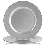 GEEZY Silver Charger Plates 33cm Set of 4 - Metallic Finish Birthday Wedding Christmas Tableware Decorative Plastic Plates Reusable and Easy to Clean
