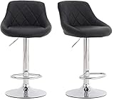Millhouse Set of 2 Modern Bar Stools, Adjustable Swivel Gas Lift, Leatherette Exterior, Chrome Footrest & Base for Kitchen, Breakfast Bar, Counter, DM931-Black