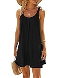 Acrawnni Women's Casual Summer Beach Dress Solid Color Sleeveless Short Sundress Loose Tank Tshirt 2025 Trendy Dress (A-Black, XL)