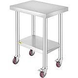 Mophorn Stainless Steel Catering Work Table 24x18 Inch Commercial Kitchen Table with 4 Wheels Commercial Food Prep Workbench with Flexible Adjustment Shelf for Kitchen Prep Table
