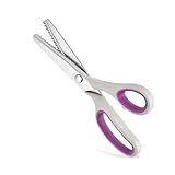 9 Inch Zig Zag Craft Scissors Decorative Edge, Pinking Shears Scissors for Fabric Cutting, Professional Dressmaking Sharp Fabric Sewing Scissors, Comfort Grips Scrapbook Scissors (Grey+Purple)
