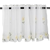Zimoer Valance Curtain 43 * 200CM– Net Half Sheer Valance Curtains,Short Sheer Curtain,Sunflower Embroidered Pelmet for Kitchen,Cafe,Bathroom, Kitchen,Small Windows, Living Room and Bedroom