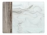 Creative Tops Premium Glass Worktop Protector/Worktop Saver with White Marble and Wood Design, White/Grey, 40 x 30 cm
