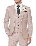 HUUTOE Men's 3 Piece Suits Slim Fit Wedding Suits for Men Prom Dress Suit Summer Blazer Jacket Vest Pants Tuxedo Set Men, Cream, M