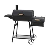 CosmoGrill NEW Cinder Offset Smoker Charcoal Barbecue, Dual Chamber with Side Smoker BBQ Grill