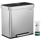 SONGMICS Kitchen Bin, 2 x 30L Stainless Steel Pedal Rubbish Bin with 15 Trash Bags, Recycling and Waste, with Plastic Inner Buckets, Lid, Soft Closure, 58 x 31.5 x 59 cm, Silver LTB202E01