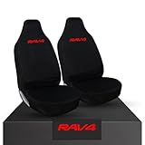 Tee AutoCare For Toyota RAV4 - Heavy Duty and Water Proof Durable Nylon Driver Passenger with RAV4 Logo Car Front Seat Cover Protectors - 2 x Fronts (Red Logo)