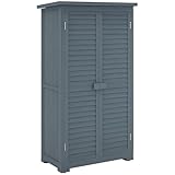Outsunny Small Wooden Garden Storage Shed with 3 Shelves, Outdoor Tool Shed Cabinet, Asphalt Roof and Shutter Doors, 87cm x 47cm x 160cm, Grey