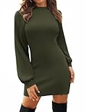Zeagoo Women Jumper Dress UK Turtleneck Ribbed Knit Long Sleeve Dresses Fall Winter Warm Slim Fit Sweater Dress Army Green L