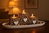 khevga Shabby Chic Tealight Holder Set of 3 – Grey Provence Heart Design, Elegant Candle Holders for Home Decoration, Table, Gift Idea, or Special Occasions