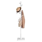 VASAGLE Coat Rack, Wooden Clothes Rack, Freestanding Stand with 8 Hooks, 3 Heights, for Coats, Hats, Bags, Entrance Porch, Hallway, in Rubber Wood, Cloud White RCR010W02