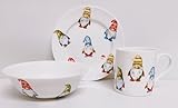 Lucky Gonks Breakfast Children Set Bone China 3 Piece Plate 16.5 cm Mug & Bowl Festive Children's Kids Gnomes Hand Decorated in UK