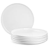 Jassceram 10.5 Inch White Dinner Plates Set of 6, 27cm Large Ceramic Round Plates with Lip for Kitchen Restaurant, Salad, Pasta - Dishwasher, Microwave, Oven Safe, Scratch Resistant and Lead-Free