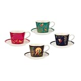 Sara Miller SMC79194-XG London Chelsea Collection 4 fl oz Espresso Cups & Saucers Set of 4, Porcelain, Gold