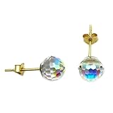 Arranview Jewellery - 6 mm ball aurora borealis crystal stud earring in 9ct yellow gold