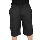 MyShoeStore Men's Three Quarter Length Cargo Shorts with Elasticated Waist, 6 Pockets, Polycotton Twill Fabric, Black, M
