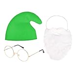 Lezevn 3 Pieces Dwarf Costumes Seven Dwarf Smurf Set Dwarf Green Hat Gold Glasses Beard Christmas Fairy Tale Costumes