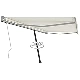 Homgoday Standing Awning Retractable Hand Operated Sun Awning with Hand Crank Balcony Awning Retractable Awning Sun Protection Angle and Height Adjustable 400 x 350 cm Cream White