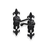Infinity Decor Traditional Cast Iron Black Fleur De LYS Lever Lock Backplate Door Handle Pair - Rustic Design Door Handle Set for Internal and External Use