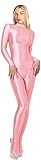 SOFSOT 200D Opaque Glossy One-Piece Swimsuit High Stretch Shiny Full Bodysuit Back Zipper Unitard, Light Pink, Large