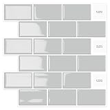 DEWOO Grey Self Adhesive Wall Tiles,Stick on Tiles Kitchen Backsplash Metro Subway Tile 10-Sheet（12"x 12"）