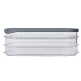 MasterClass Deli Food Storage Box with 3 Individual Transparent Compartments, Large Rectangular Meat and Cold Cuts Container with Grey Lid for Fridge