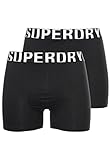 Superdry Men's Boxer Dual Logo Double Pack Shorts, Black/Black Optic, S Regular (Pack of 2)