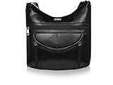Quenchy London Ladies Large Handbag in Soft Real Genuine Leather - Shoulder Cross Body Bag with 7 Pockets - H30cm x H33cm x D9cm Black Cow Hide - QL176KCH