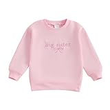 XIXIMAON Baby Girl Fall Clothes Big Sister Little Sister Matching Outfit Newborn Letter Bow Embroidery Long Sleeve Romper Kids Sweatshirt Winter Tops (Light Pink, 3-4 Years)