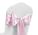 Pack of 10 Satin Chair Sash WIDER FULLER BOWS Chair Sashes Bow Back Tie Ribbon Wedding Banquet Decoration (Baby Pink)