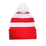 DVOFU Bobble Hat in Red and White Winter Beanie Hats Stripe Pom Pom Wooly Hats for Christmas Women Outdoor Ski