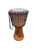 AMI 9-Inch Authentic Ghanaian Djembe Drum with Beautiful Hand Carvings - Comes With Free Handmade Drum Hat