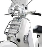 Vespa PX Front Folding Pannier Rack, Chrome Metal with Engraved Logo