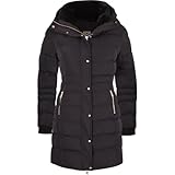 Spindle Girls Designer Winter Lined Parka Quilted Coat Fur Collar Hooded Long Jacket Black 13/14