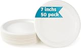 AAN BY SCOTT 100% Biodegradable & Compostable Bagasse Plates Heavy Duty White Eco-Friendly Disposable Paper Plates Made of Sugarcane Fibers Perfect for Picnics & Parties (7 Inch (Pack of 50))
