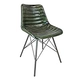 Vintage Industrial Rustic Retro Style Eiffel Dining Chair, Genuine Real Leather, Home, Restaurant, Bar, Coffee Shop, Brown, Green, Cream, Seat + Anthracite Grey Frame (Forest Green)