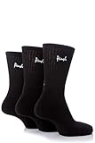 Pringle Men's Full Cushioned Cotton Ribbed Sports Socks, Padded Crew Length Athletic Socks in Black, Grey and White, 7-11 and 12-14 in 3 Pair Pack (12-14, Black)