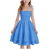 duxyoz Flower Girl Dresses Wedding Birthday Party Dress Off Shoulder Swing Dress for Kids Casual Lightweight Sundress Layered Tiered Evening Dresses Cami Sundress 12-13 Years