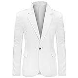 Allthemen Mens Casual Suit Jackets Slim Fit Blazer One Button Suits Coat Solid Casual Jacket Top, White, XL
