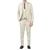 Men's 3 Piece Suit Cream Beige Tailored Fit Wedding Classic Prom Formal Textured - Cream 42